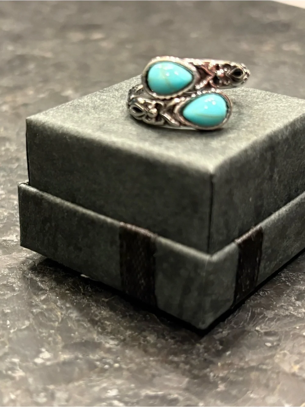 Silver Turquoise Teardrop Open Ring